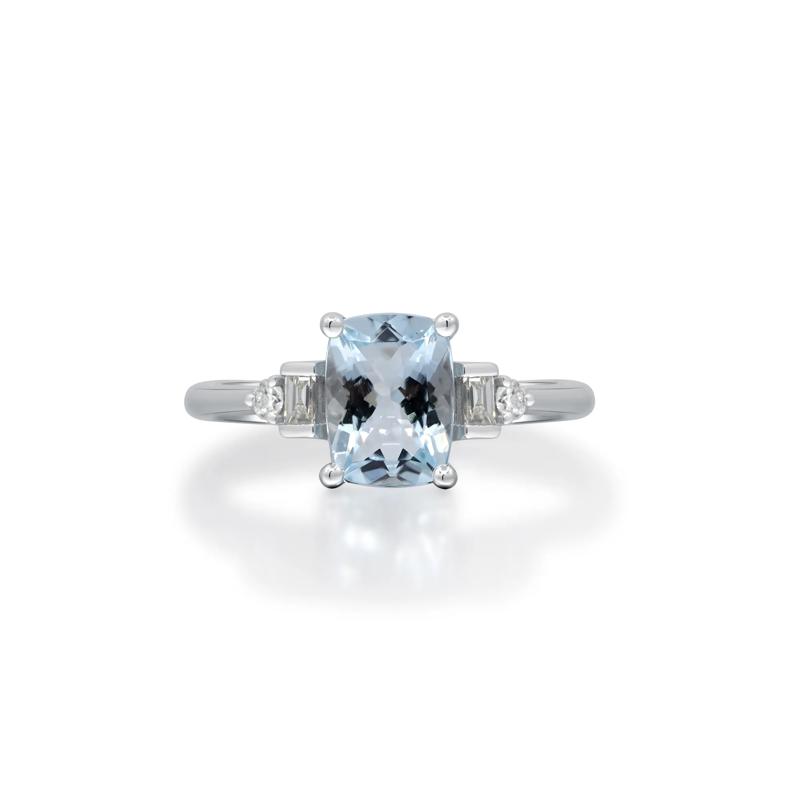 Aquamarine and Diamond Ring in 10K White Gold &#40;1/7 ct. tw.&#41; – Image 1 of 5