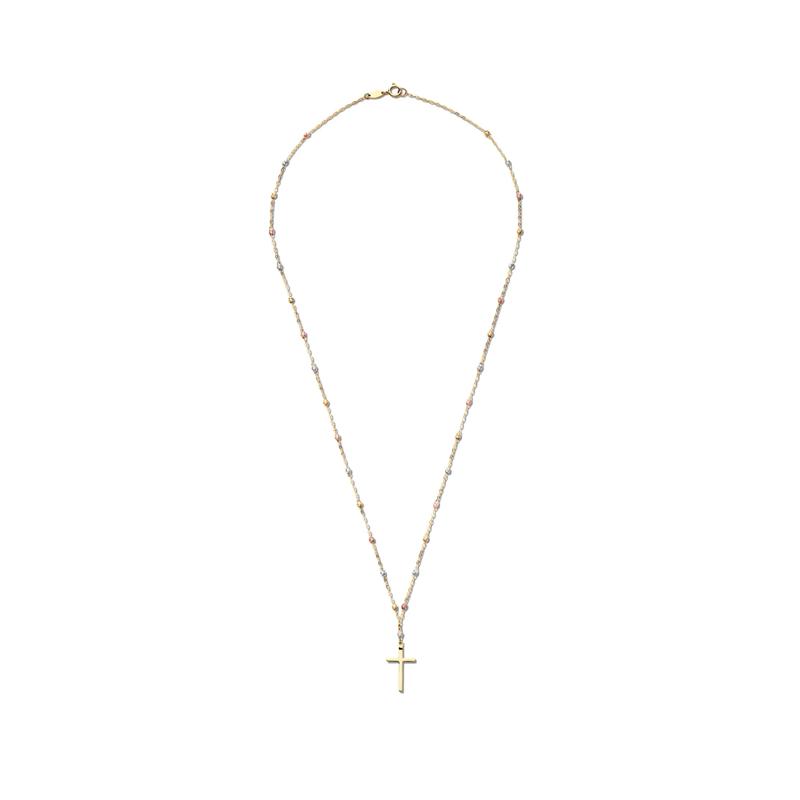 Tricolor Bead Cross Necklace in 14K Gold – Image 2 of 5