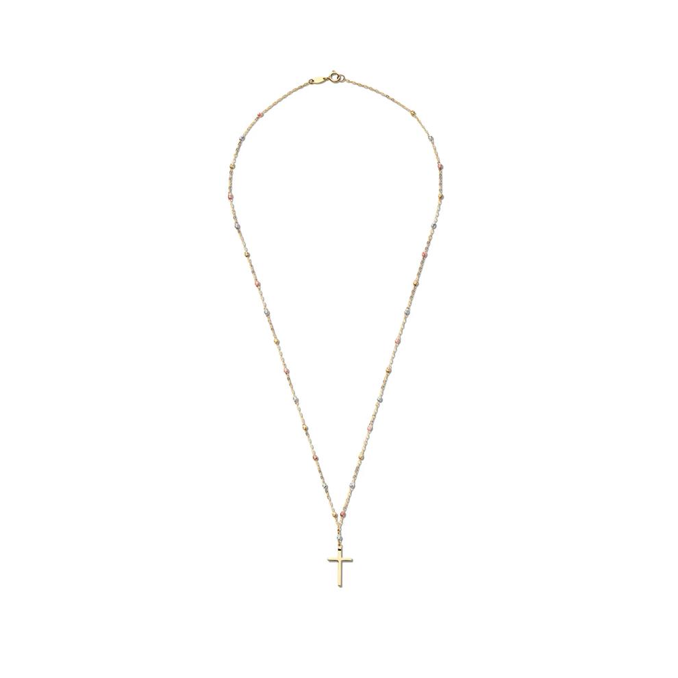 Tricolor Bead Cross Necklace in 14K Gold – Image 3 of 6