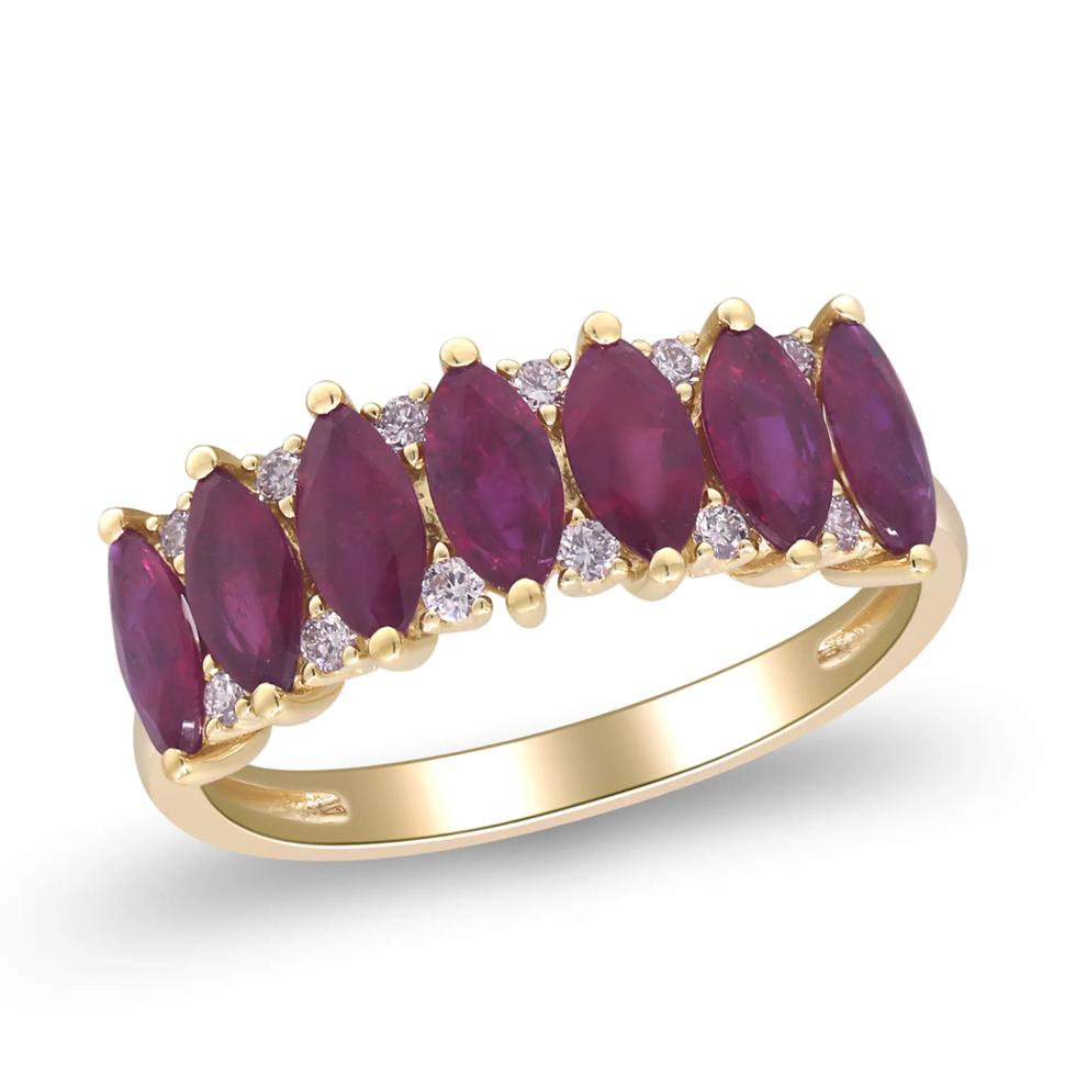 Marquise Ruby &amp; Round Diamond Band Ring in 10K Yellow Gold (1/7 ct. tw.) – Image 4 of 4