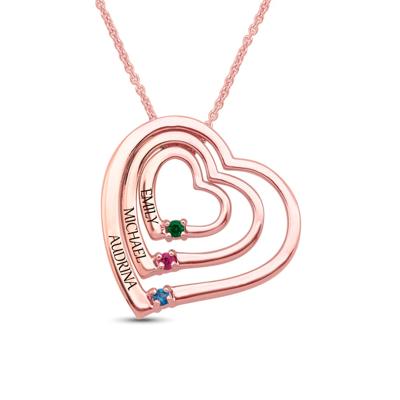 custom gemstone heart pendant with personalized engraving (3 Stones) in 10K Rose Gold