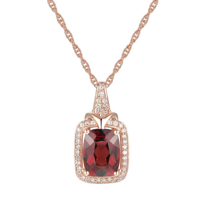 Garnet &amp; 1/7 ct. tw. Diamond Pendant in 10K Rose Gold – Image 1 of 1