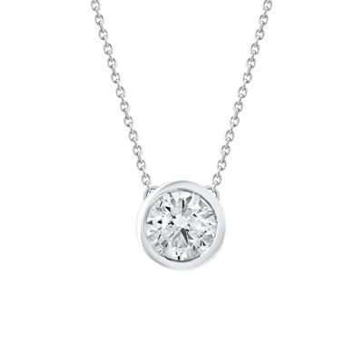 Lab Grown Diamond Round Solitaire Bezel Pendant in 10K White Gold (1 ct. tw.)