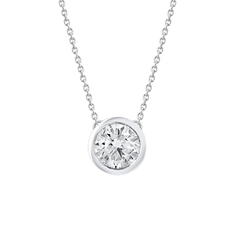 Lab Grown Diamond Round Solitaire Bezel Pendant in 10K White Gold (1 ct. tw.) – Image 1 of 4