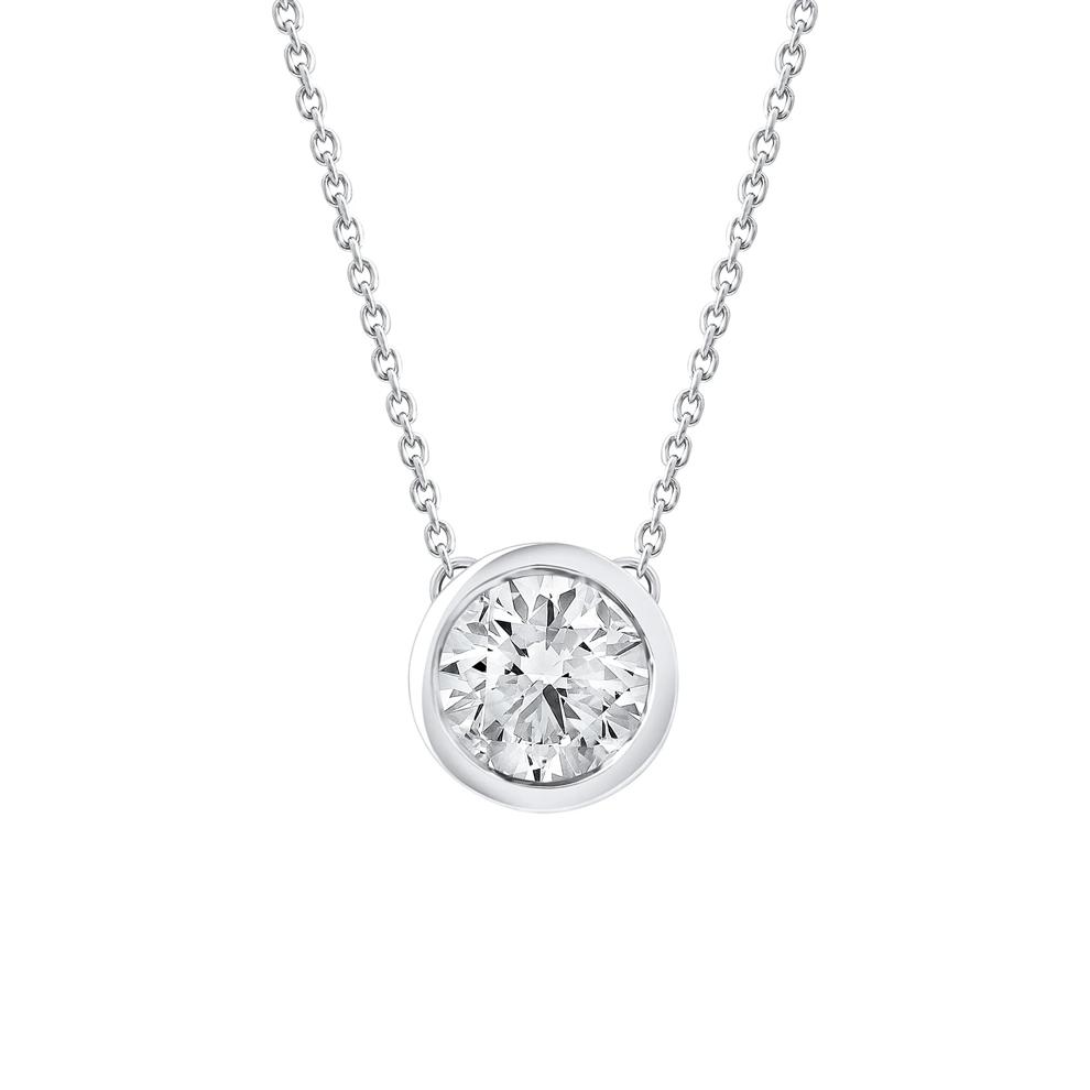 Lab Grown Diamond Round Solitaire Bezel Pendant in 10K White Gold (1 ct. tw.) – Image 1 of 4