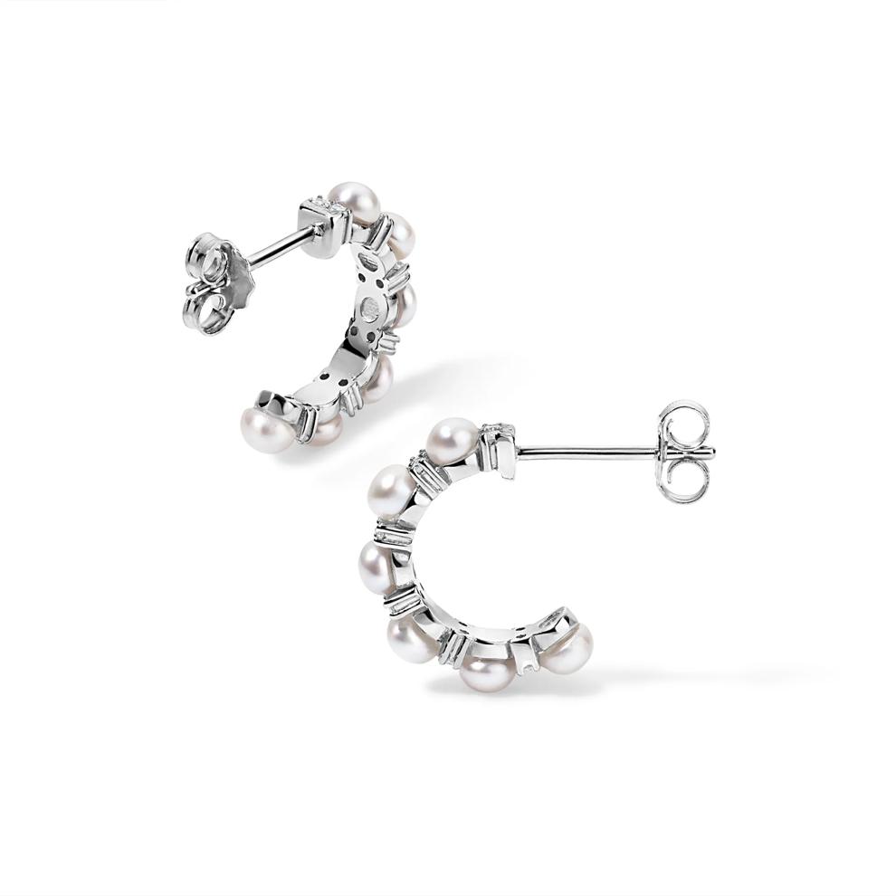 Freshwater Cultured Pearl &amp; Diamond Hoop Earrings in Sterling Silver, 6MM (1/5 ct. tw.) – Image 2 of 2