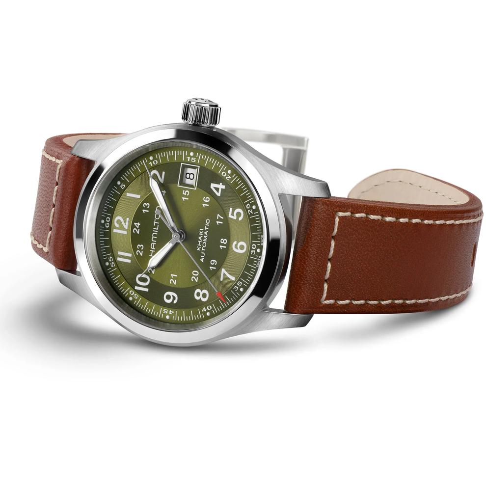 Khaki Field Auto Watch with Brown Leather Strap – Image 3 of 4