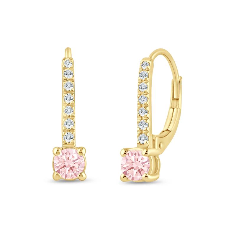 Lab Grown Pink and White Diamond Drop Earrings in 14K Yellow Gold &#40;1/2 ct. tw.&#41; – Image 1 of 1