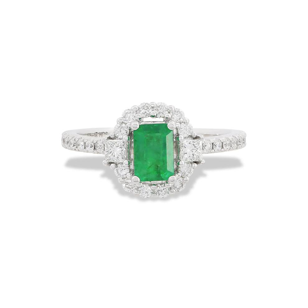 Emerald &amp; Diamond Ring in 10K White Gold (1/2 ct. tw.) – Image 1 of 4