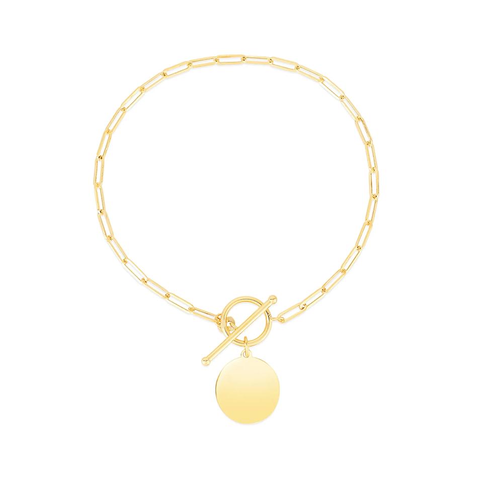 Paperclip Chain Bracelet with Engravable Disc in 14K Yellow Gold – Image 1 of 1