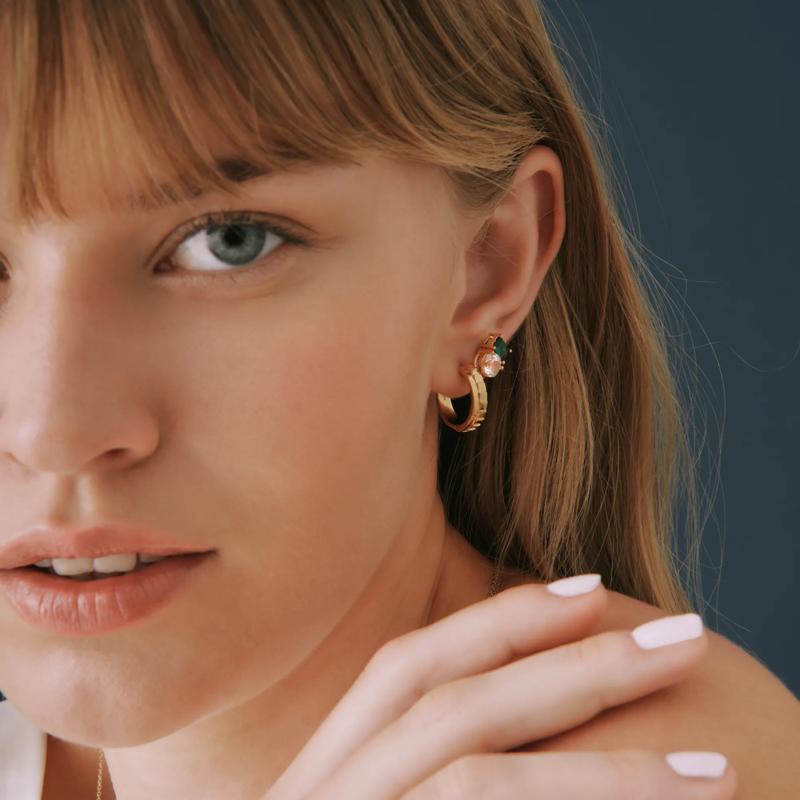 Lab-Created Emerald and Lab-Created White Sapphire Toi et Moi Two-Stone Earrings in Vermeil – Image 2 of 3