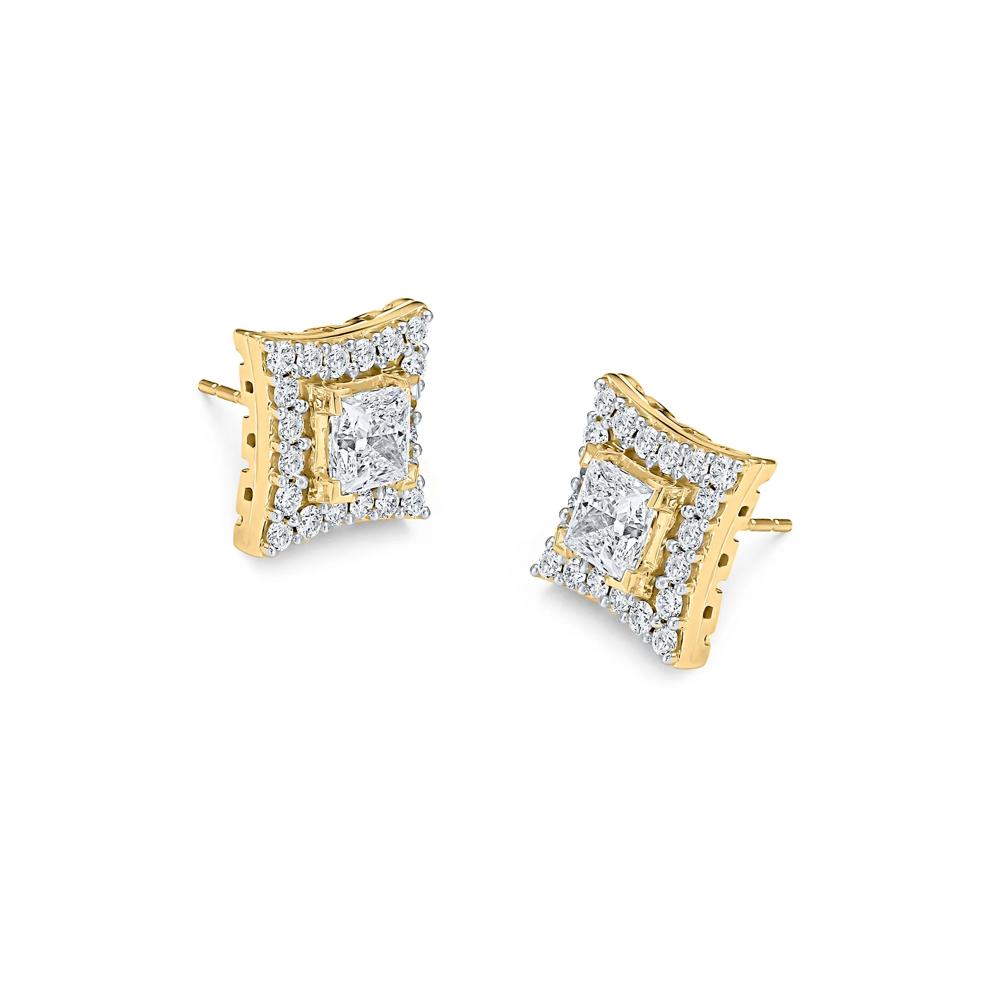 Lab Grown Diamond Princess-Cut Halo Stud Earrings in 10K Yellow Gold (3 ct. tw.) – Image 1 of 2