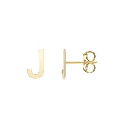 Initial Stud Earrings Letter “J” in 14K Yellow Gold
