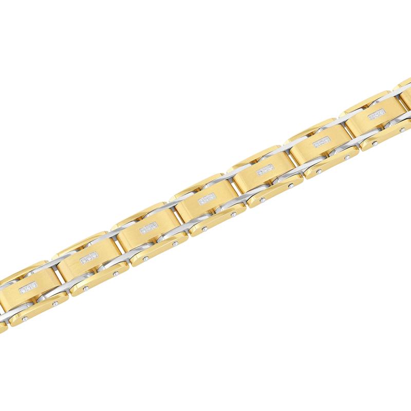Men&#39;s Diamond Link Bracelet in Ion-Plated Stainless Steel, 8.5&quot; – Image 2 of 3