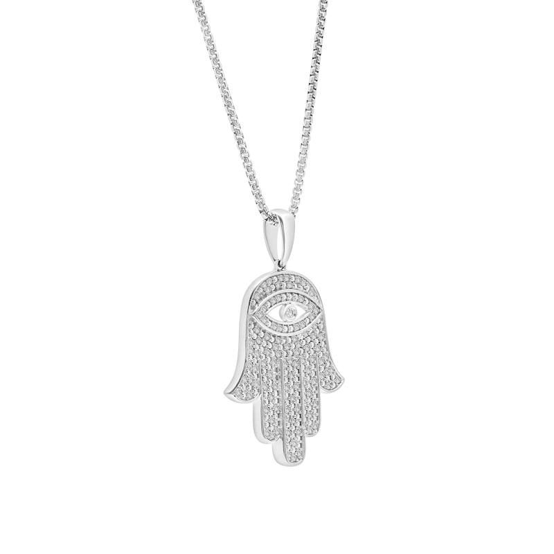 Men&#39;s Diamond Hamsa Pendant in Sterling Silver &#40;1/2 ct. tw.&#41; – Image 2 of 3