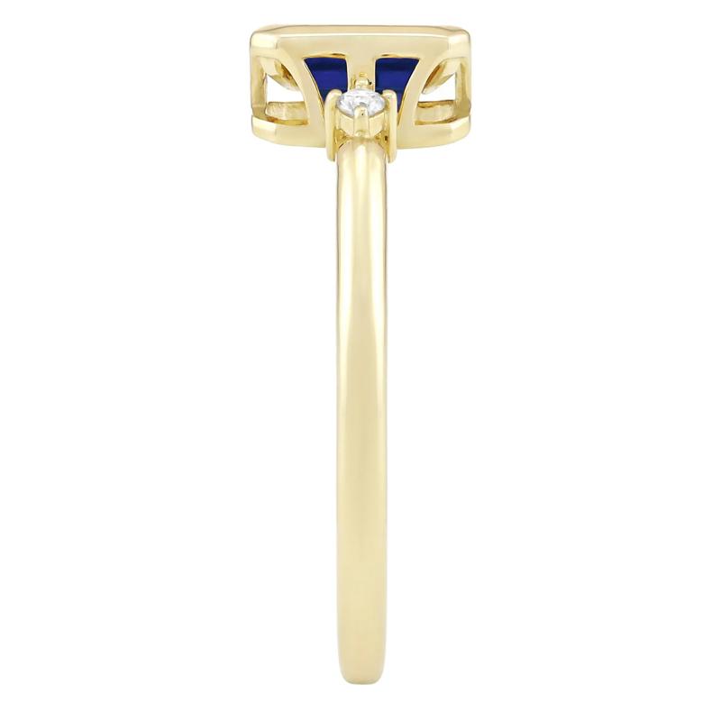 Emerald-Cut Lab-Created Blue Sapphire and Diamond Accent Ring in 10K Yellow Gold – Image 3 of 3