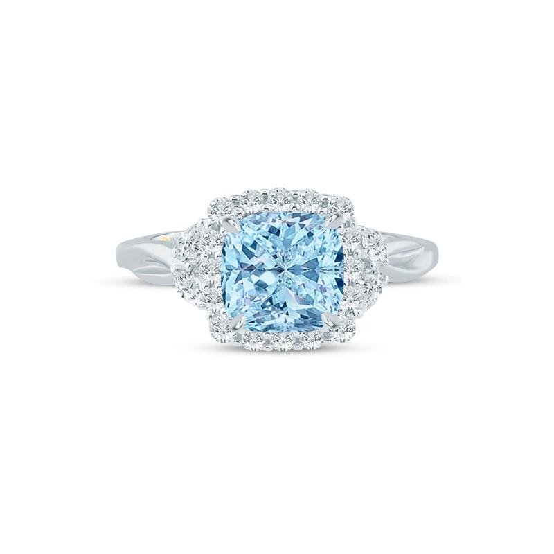 Lab Grown Blue Diamond Halo Engagement Ring in 14K White and Yellow Gold &#40;1 7/8 ct. tw.&#41; – Image 1 of 3