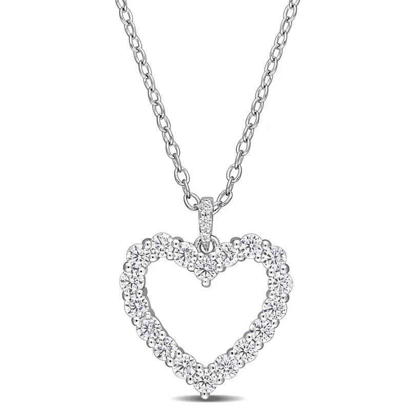 Moissanite Heart Pendant in Sterling Silver &#40;3/5 ct. dew&#41; – Image 1 of 3