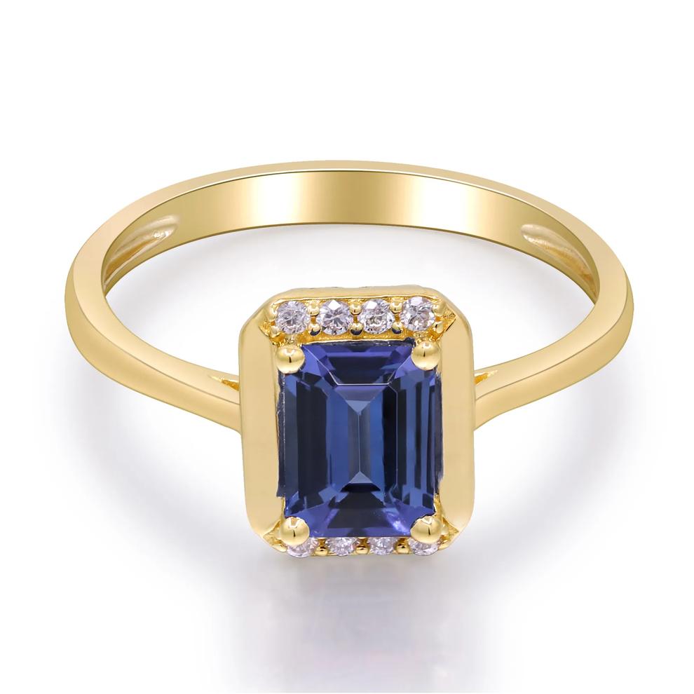 Emerald-Shaped Tanzanite &amp; Diamond Accent Ring in 10K Yellow Gold – Image 1 of 4