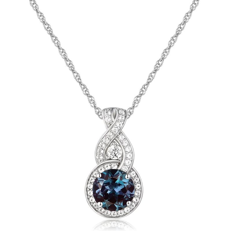 Lab Created Alexandrite &amp; White Sapphire Pendant in Sterling Silver – Image 1 of 3
