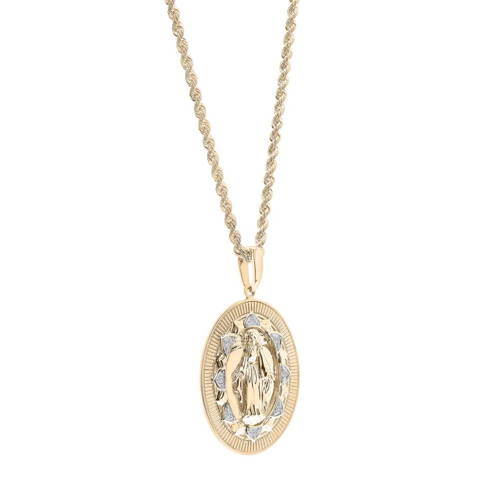 Men's Virgin Mary Diamond Medallion in 10K Yellow Gold, 22" – Image 2 of 4