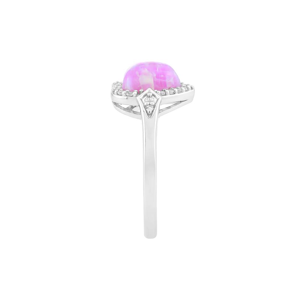 Lab-Created Pink Opal Heart &amp; Lab-Created White Sapphire Halo Ring in Sterling Silver – Image 3 of 3