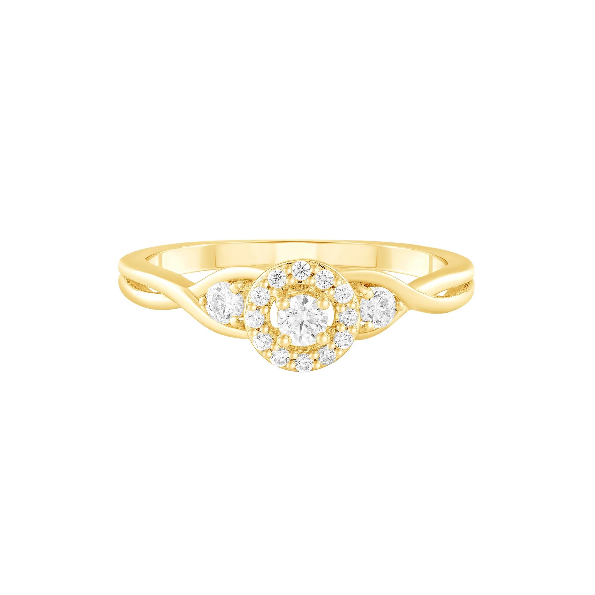 Round Diamond Three-Stone Promise Ring 10K Yellow Gold