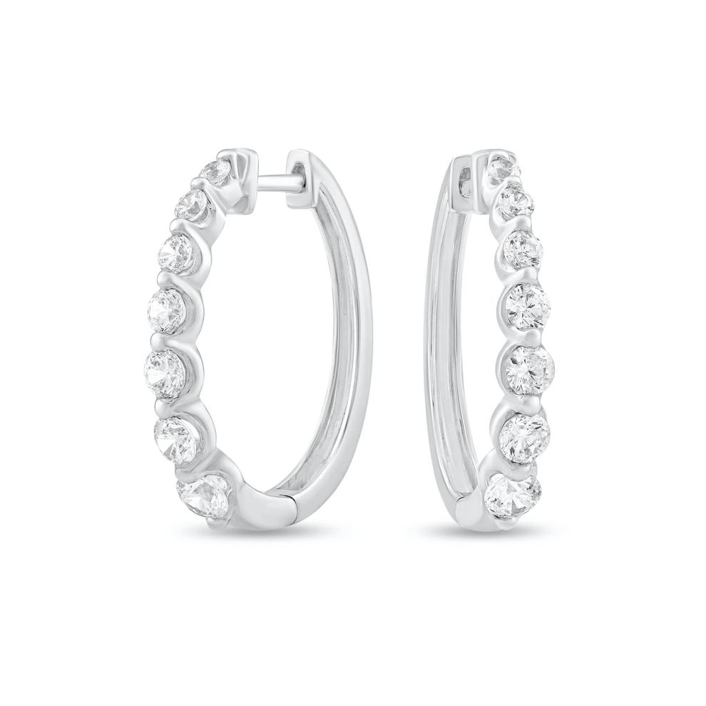 Diamond Graduated Hoop Earrings in 10K White Gold (1 ct. tw.) – Image 1 of 3