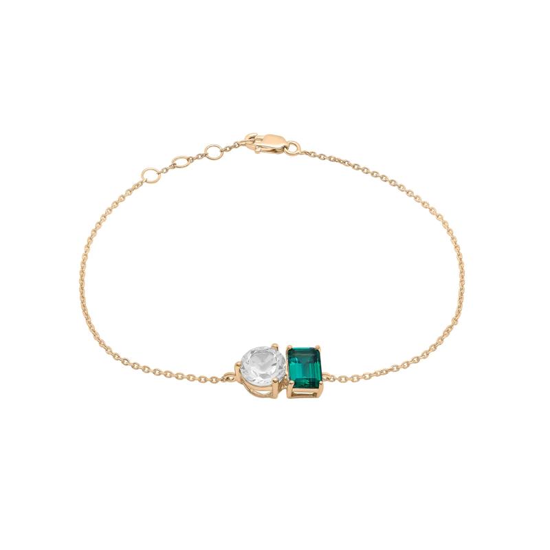 Lab-Created Emerald and Lab-Created White Sapphire Toi et Moi Two-Stone Bracelet in Vermeil – Image 1 of 3