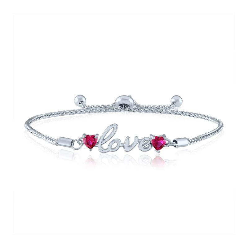 &ldquo;Love&rdquo; Bolo Bracelet with Heart-Shaped Lab-Created Rubies in Sterling Silver – Image 1 of 1