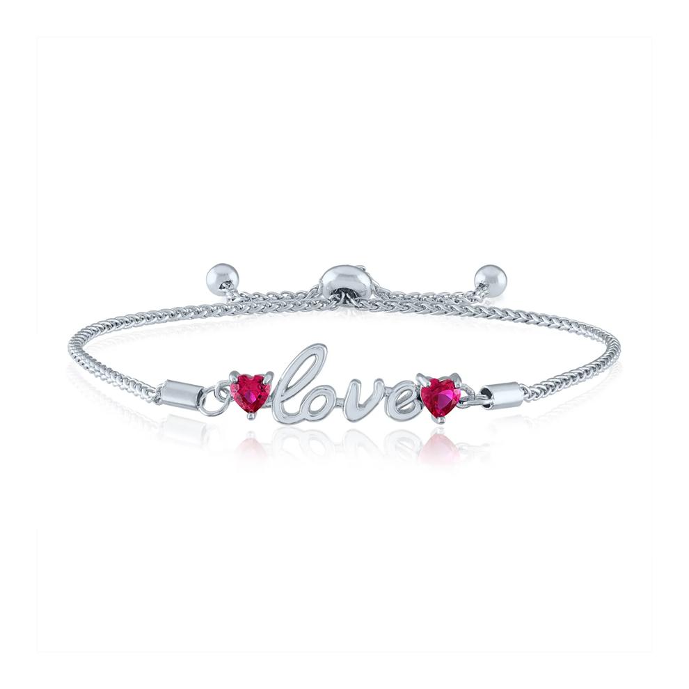 &ldquo;Love&rdquo; Bolo Bracelet with Heart-Shaped Lab-Created Rubies in Sterling Silver – Image 1 of 1