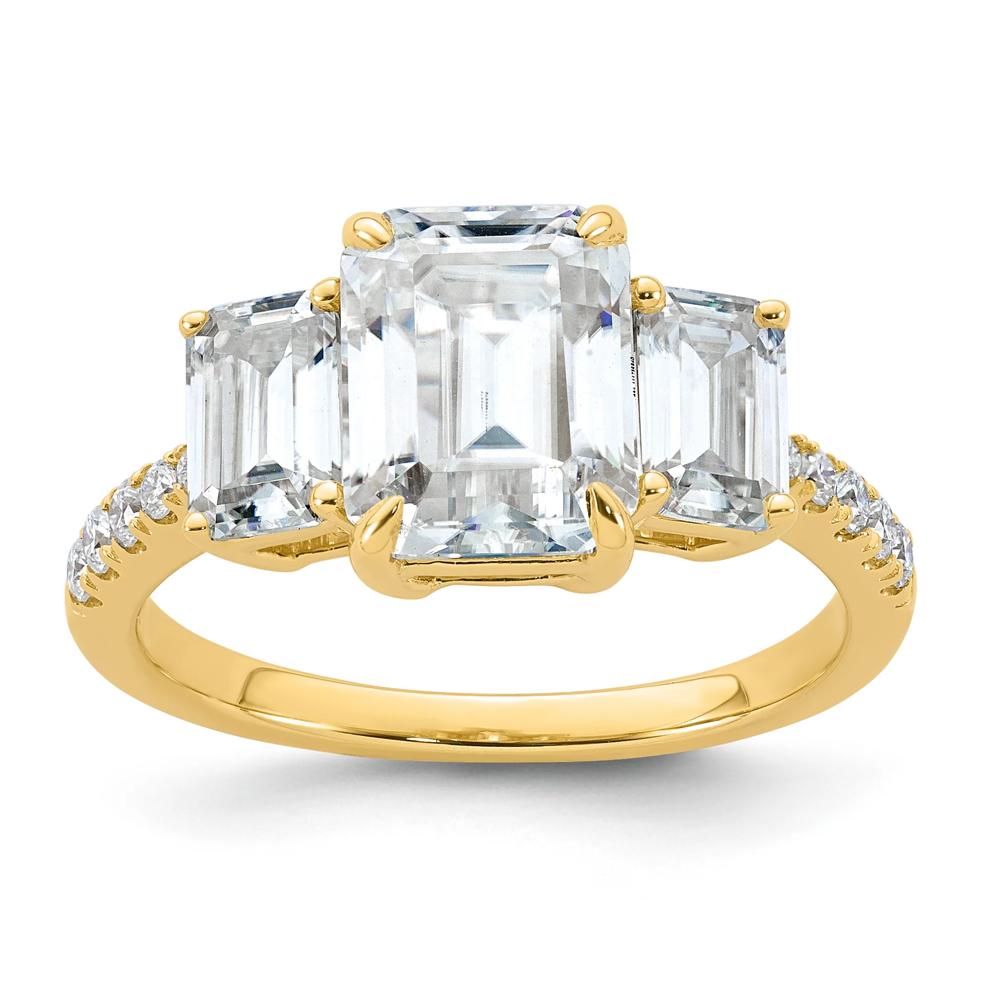 Lab-Created Moissanite Emerald-Cut Three-Stone Ring in 10K Yellow Gold (3 1/4 ct. dew) – Image 1 of 3