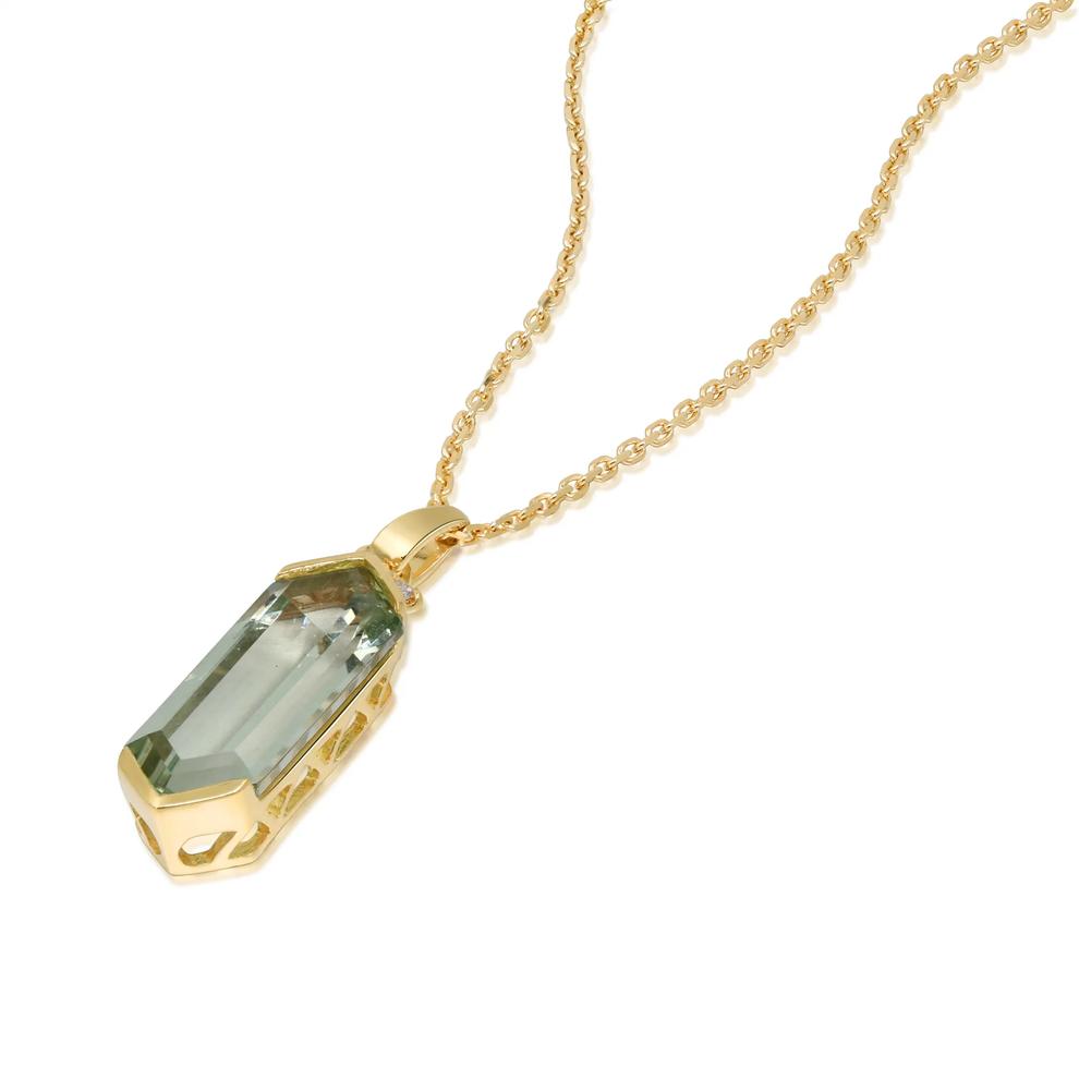 Green Quartz &amp; Diamond Accent Pendant Necklace in 10K Yellow Gold – Image 4 of 4