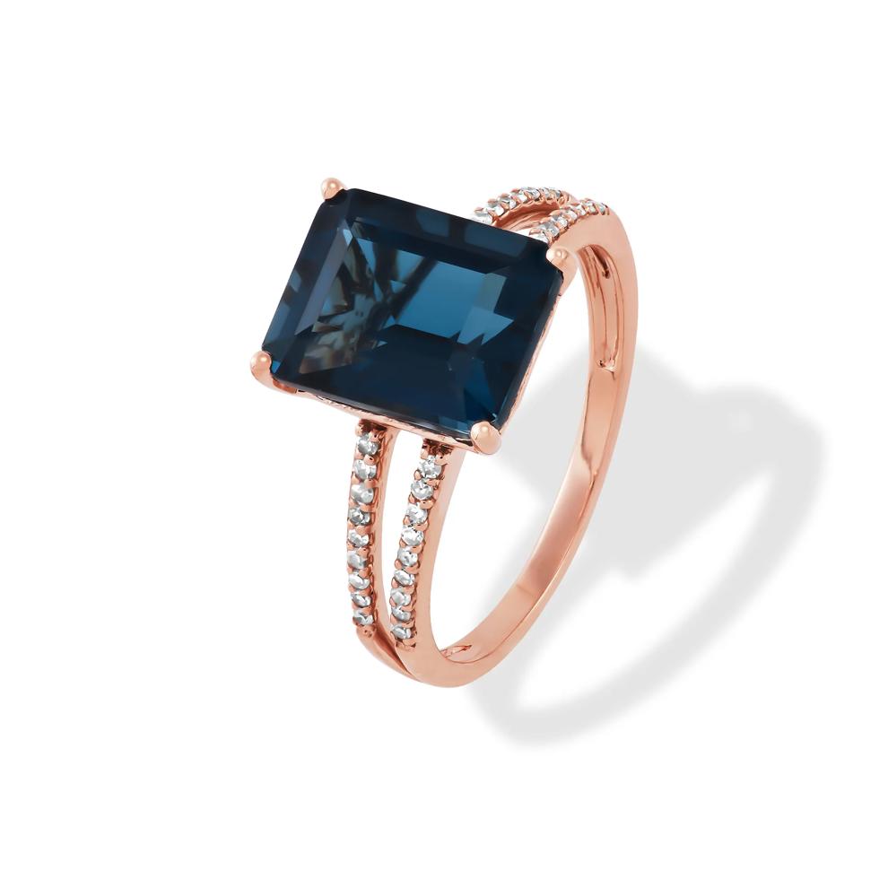 London Blue Topaz &amp; Diamond Split-Shank Ring in 14K Rose Gold (1/10 ct. tw.) – Image 4 of 4