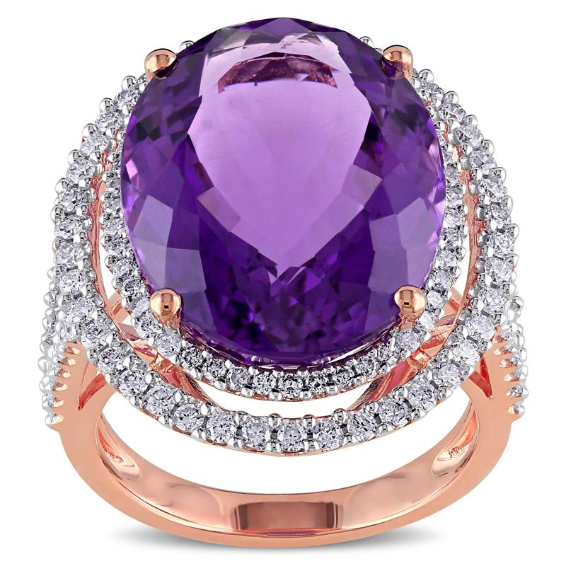 Amethyst and Diamond Ring in 14K Rose Gold &#40;7/8 ct. tw.&#41; – Image 1 of 6