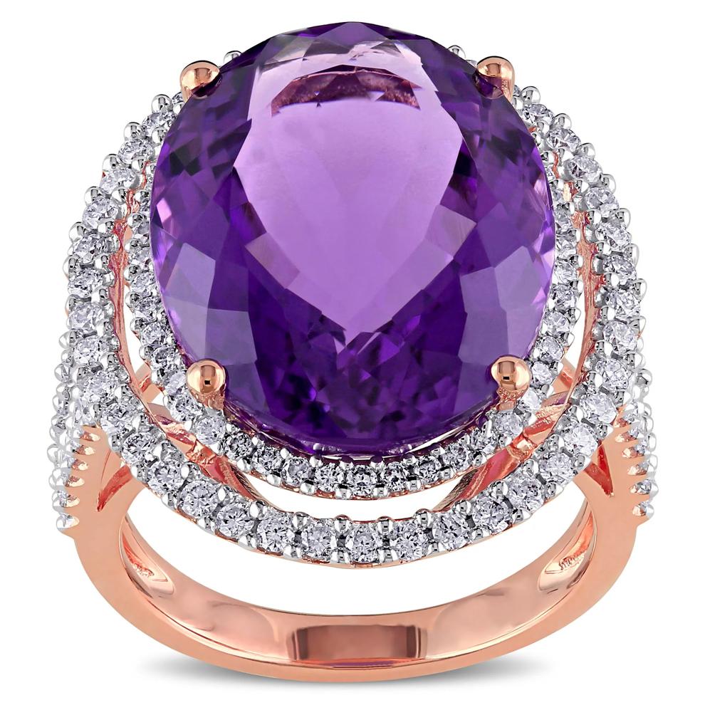 Amethyst and Diamond Ring in 14K Rose Gold (7/8 ct. tw.) – Image 1 of 6
