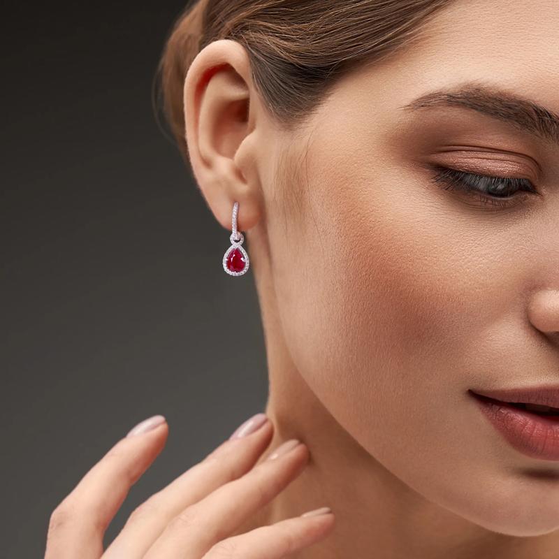 Ruby &amp; Diamond Drop Earrings in 14K White Gold &#40;3/8 ct. tw.&#41; – Image 3 of 4