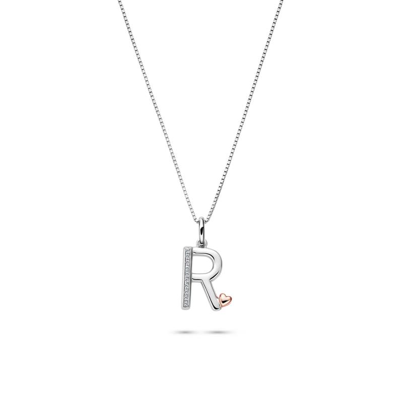 Diamond Accent Initial R Pendant in Sterling Silver and 14K Rose Gold – Image 1 of 3