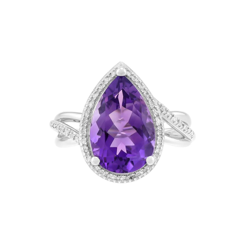 Amethyst and Diamond Ring in Sterling Silver (1/10 ct. tw.) – Image 1 of 2