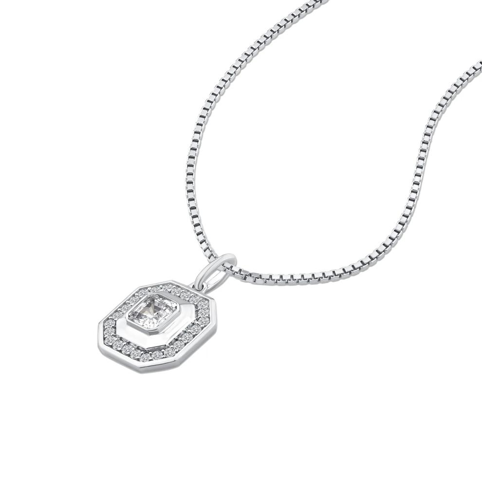 Men's Lab Grown Diamond Asscher-Cut Octagonal Halo Pendant Necklace in 10K White Gold (1 ct. tw.) – Image 4 of 4