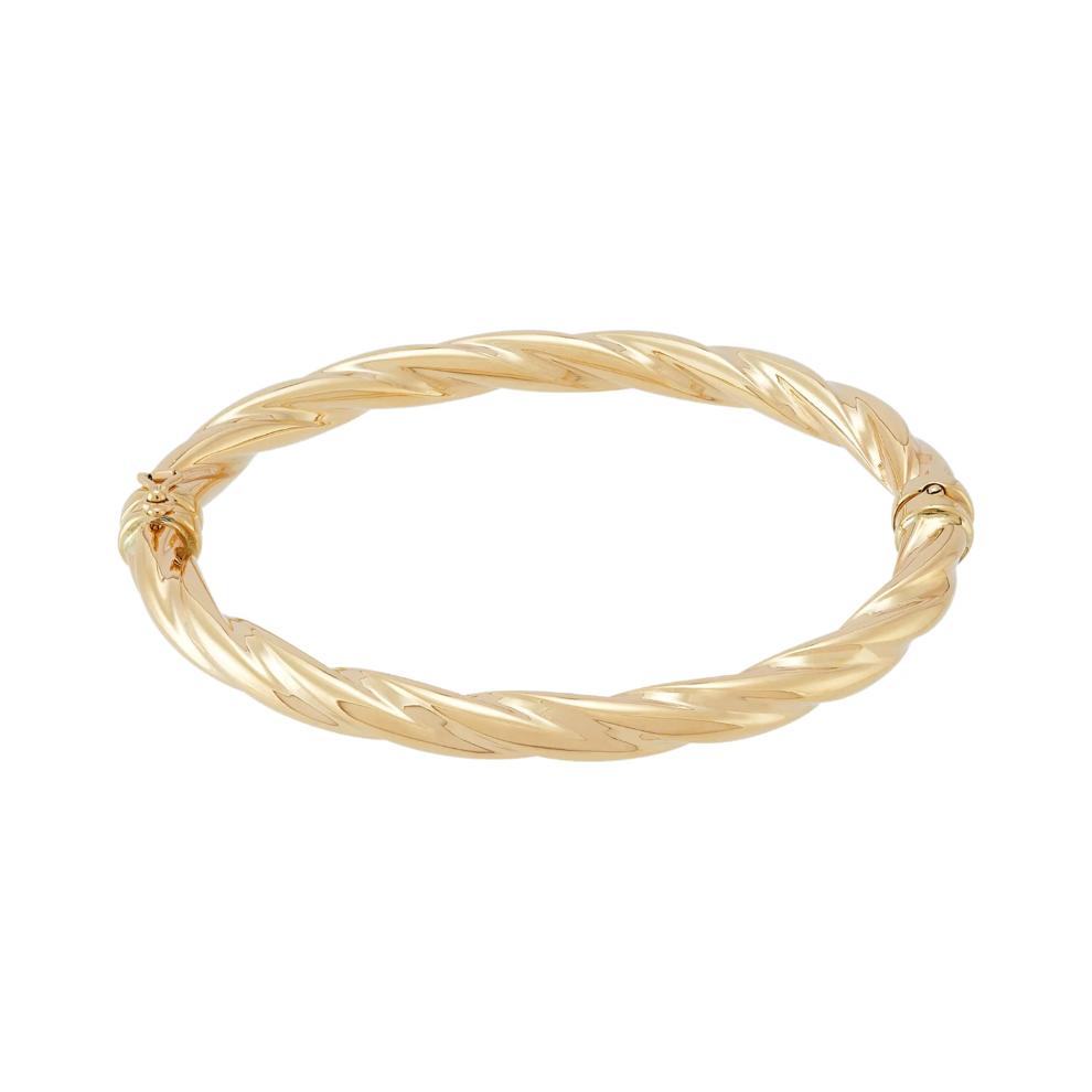 Twisted Hinged Bangle in 14K Yellow Gold, 6MM, 7" – Image 1 of 2