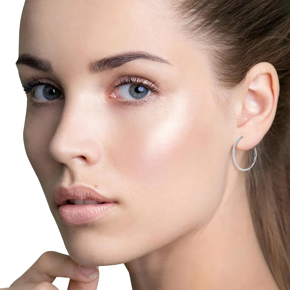 Diamond Hoop Earrings in Sterling Silver – Image 2 of 2