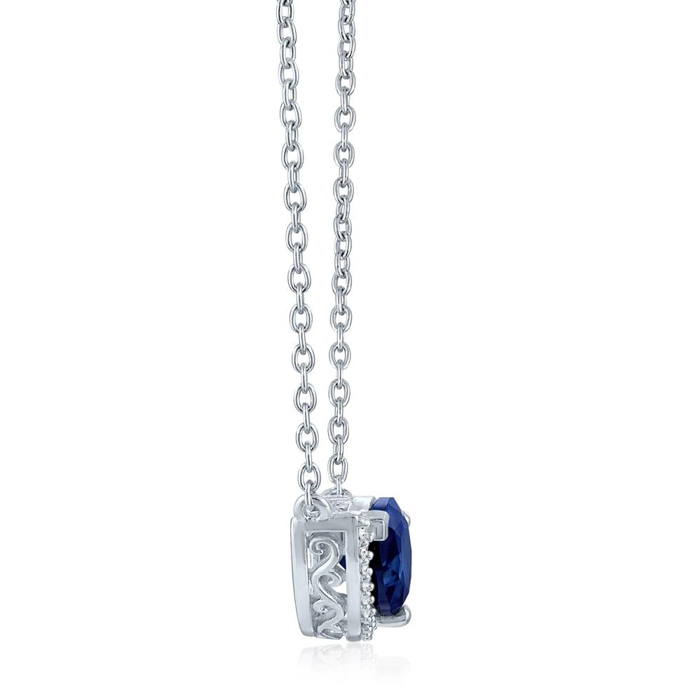 Lab-Created Blue Sapphire and Diamond Accent Pear-Shaped Half Halo Necklace in Sterling Silver – Image 2 of 3
