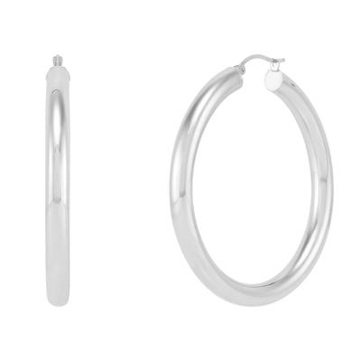 Round Polished Hoop Earrings in 14K White Gold