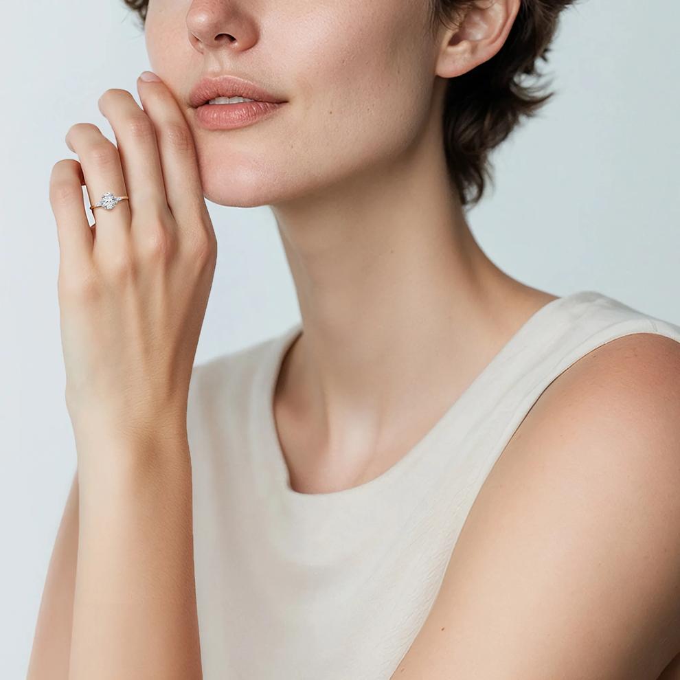 Lab Grown Diamond Oval Engagement Ring in 14K Yellow and White Gold (1 ct. tw.)  – Image 5 of 5