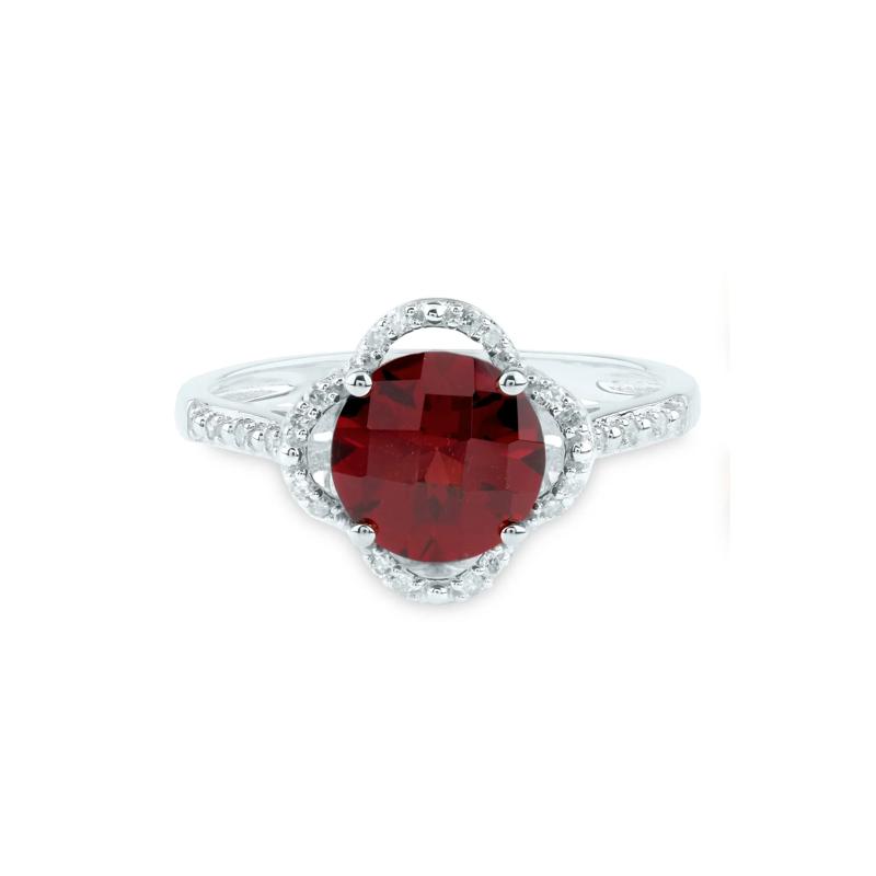 Checkerboard-Cut Garnet Ring in 10K White Gold &#40;1/10 ct. tw.&#41; – Image 1 of 3