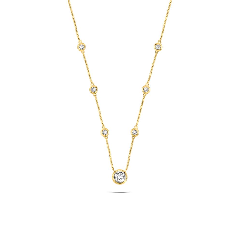 Lab Grown Diamond Round Center Station Necklace in 10K Yellow Gold (1 5/8 ct. tw.) – Image 1 of 3