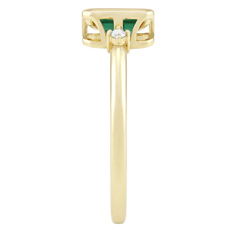 Emerald-Cut Lab-Created and Diamond Accent Ring in 10K Yellow Gold – Image 3 of 3
