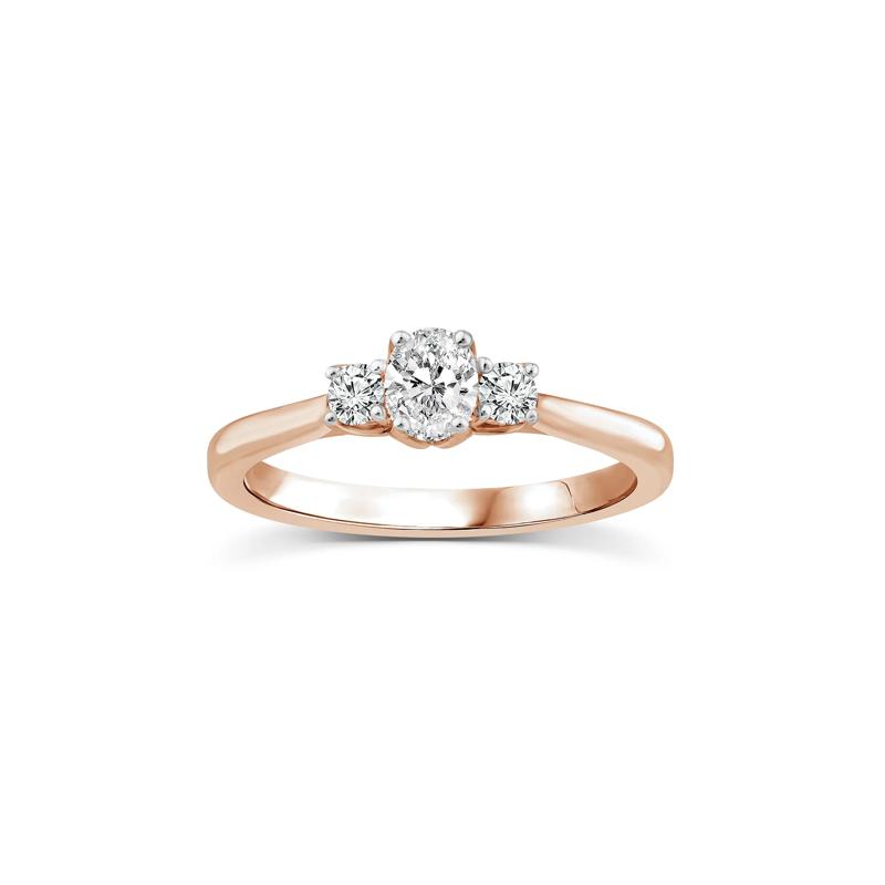 Diamond Oval Center Three-Stone Ring in 14K Rose Gold &#40;1/2 ct. tw.&#41; – Image 1 of 3