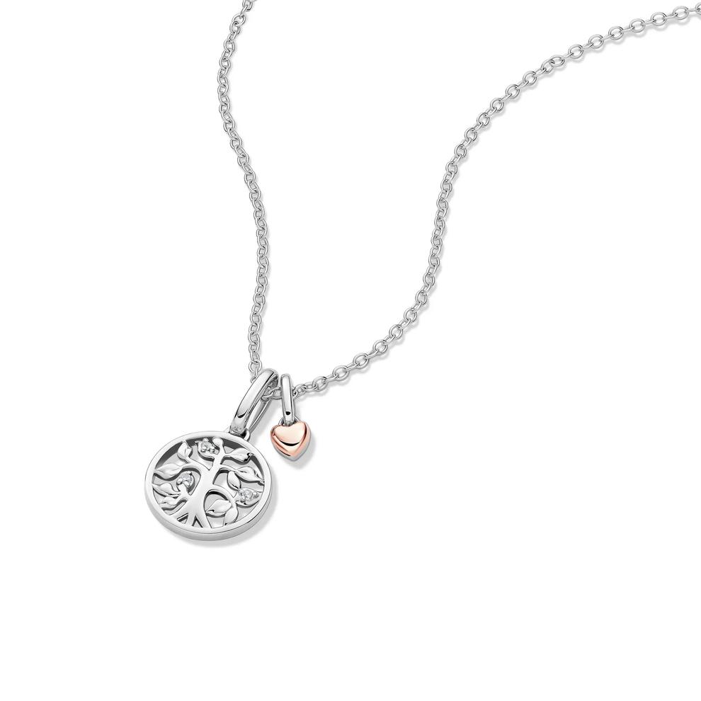 Lab Grown Diamond Accent Tree of Life Charm Pendant in Sterling Silver &amp; 10K Rose Gold – Image 4 of 5